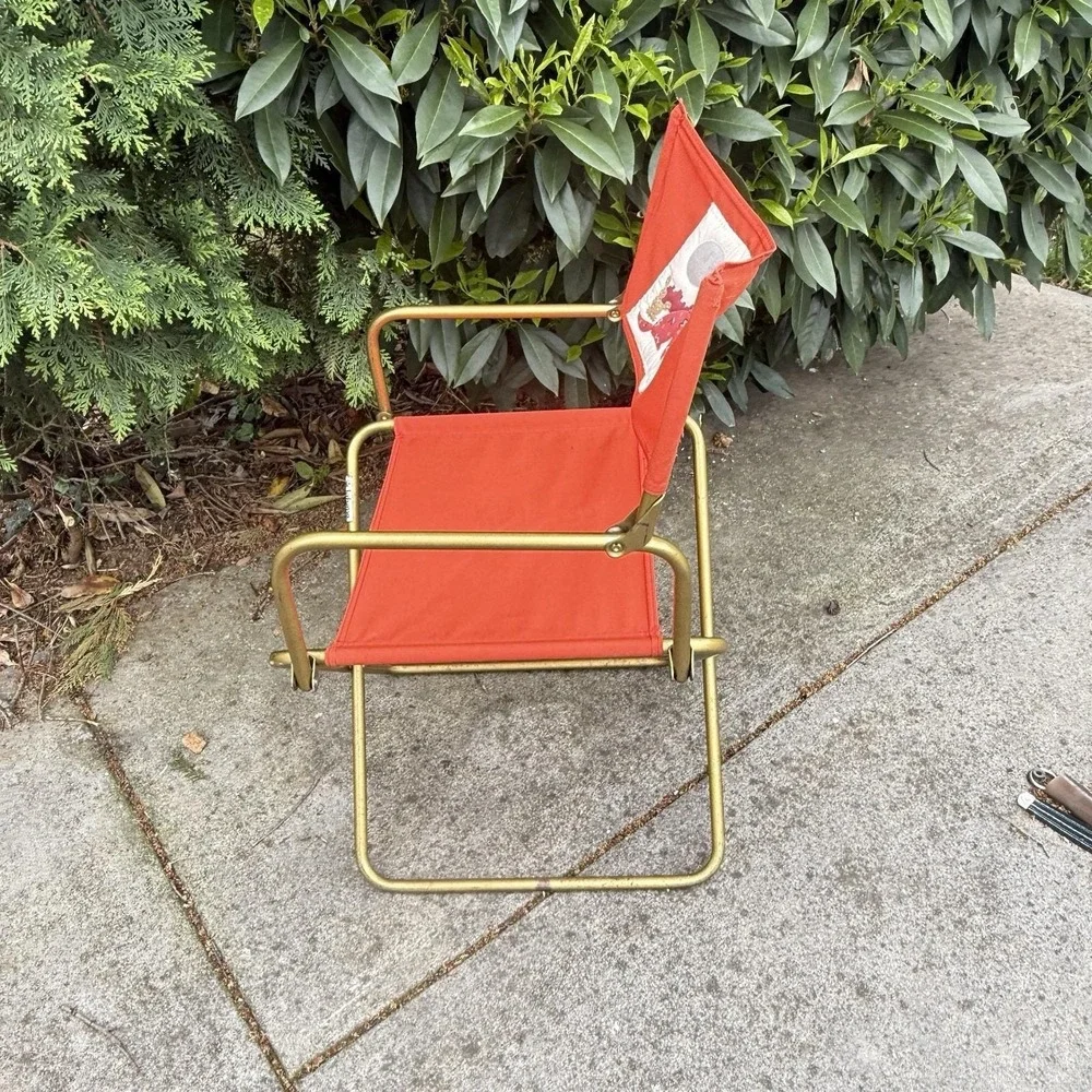 Vintage Lafuma French Folding Camp Chair Sunset Orange Southwestern Patch